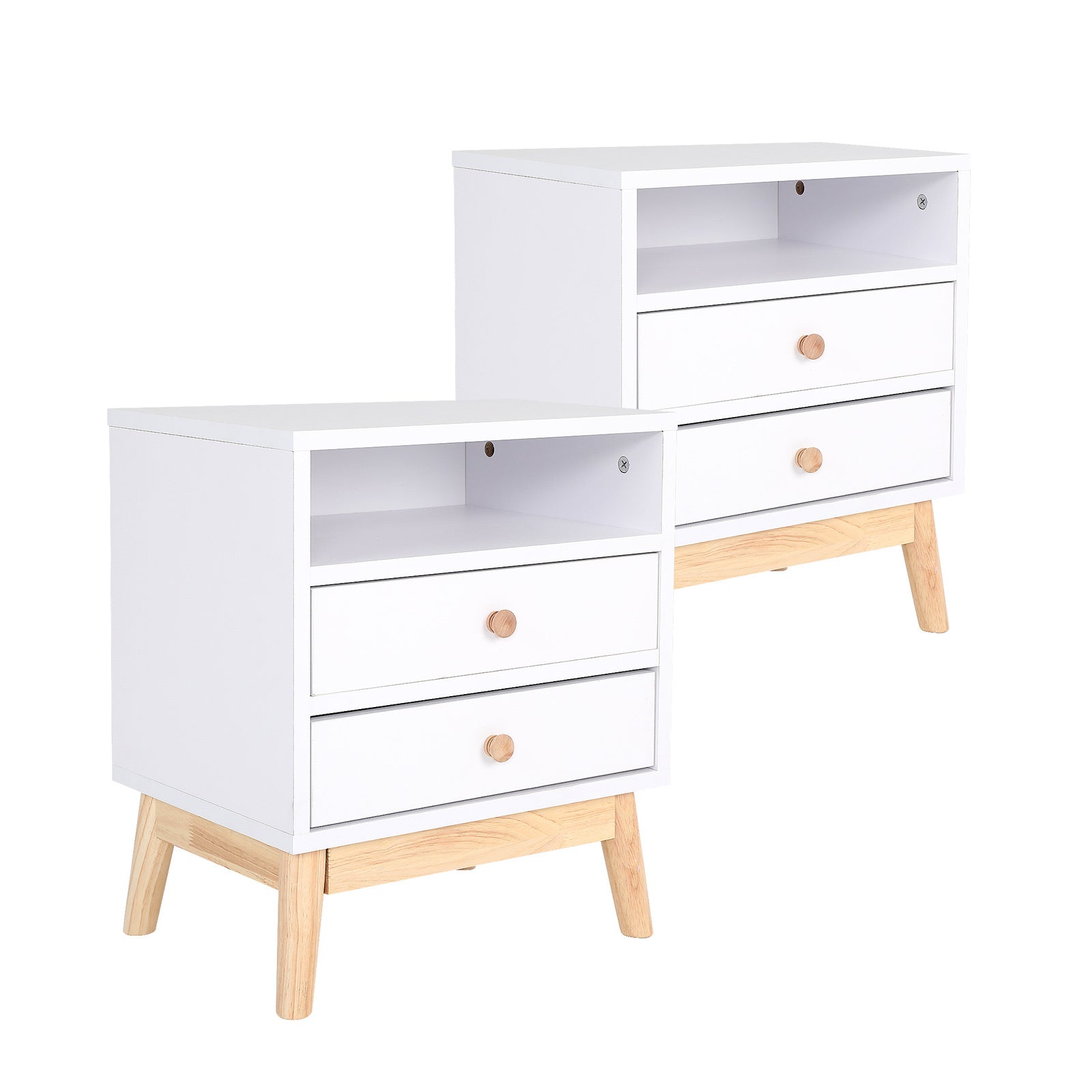 2x Bedside Table | Side Storage Cabinet | Nightstand | Bedroom 2 Drawer | ANYA | White