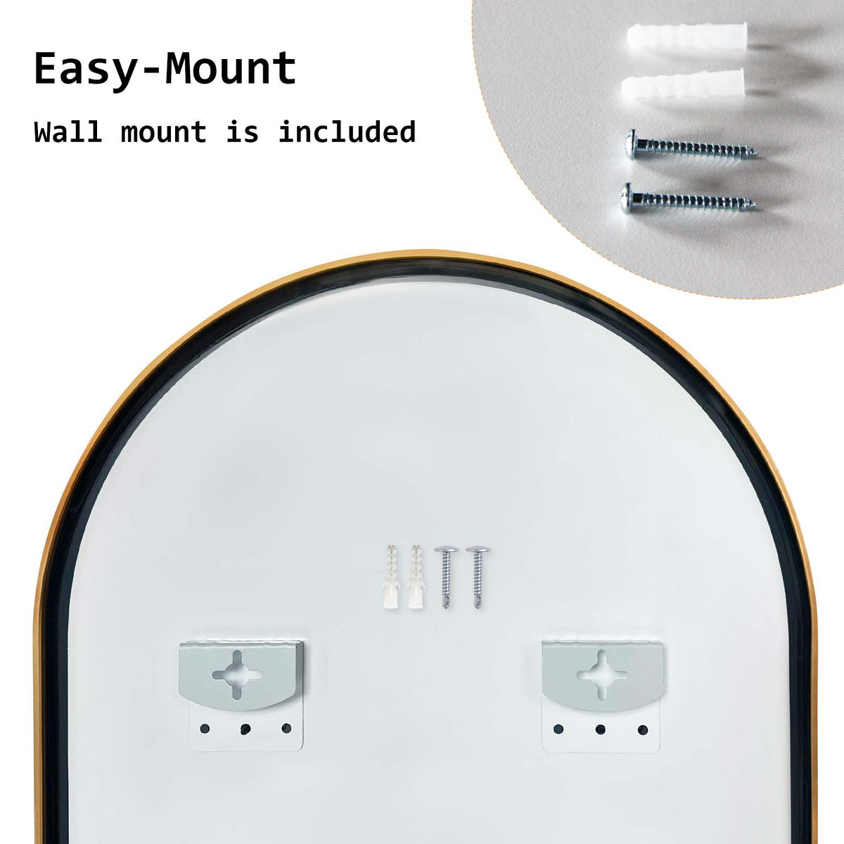 Wall Arch Mirror | Arc Aluminum Frame | Bathroom | 50x100cm | Gold