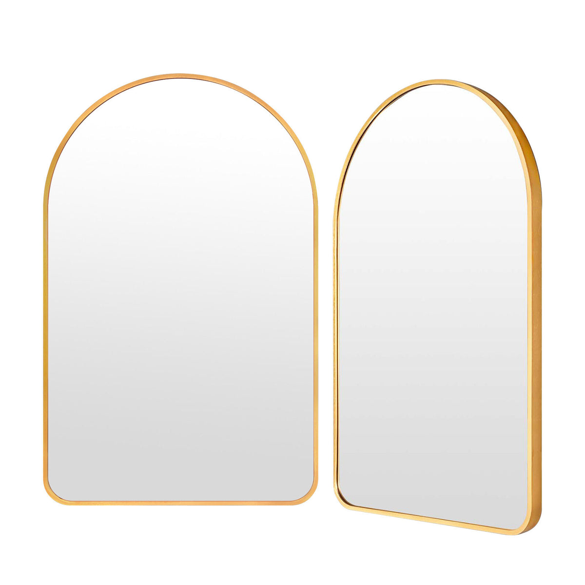 2 Set Wall Arch Mirror | Arc Aluminum Frame | Bathroom | 50x80cm | Gold