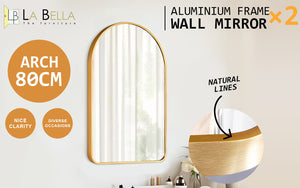 2 Set Wall Arch Mirror | Arc Aluminum Frame | Bathroom | 50x80cm | Gold