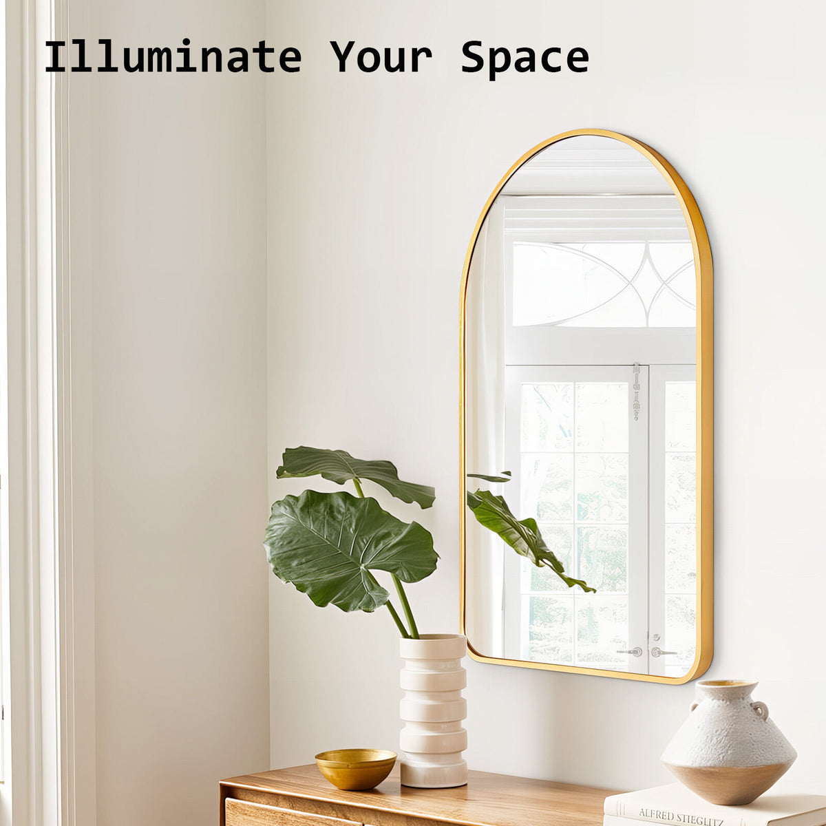 2 Set Wall Arch Mirror | Arc Aluminum Frame | Bathroom | 50x80cm | Gold