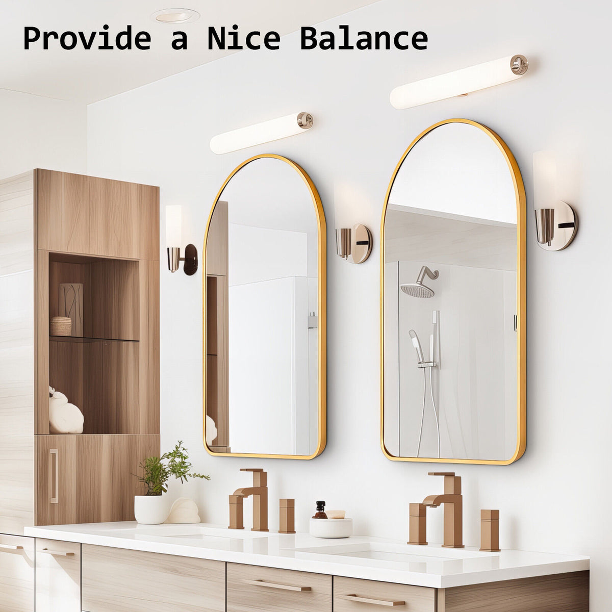 2 Set Wall Arch Mirror | Arc Aluminum Frame | Bathroom | 50x80cm | Gold
