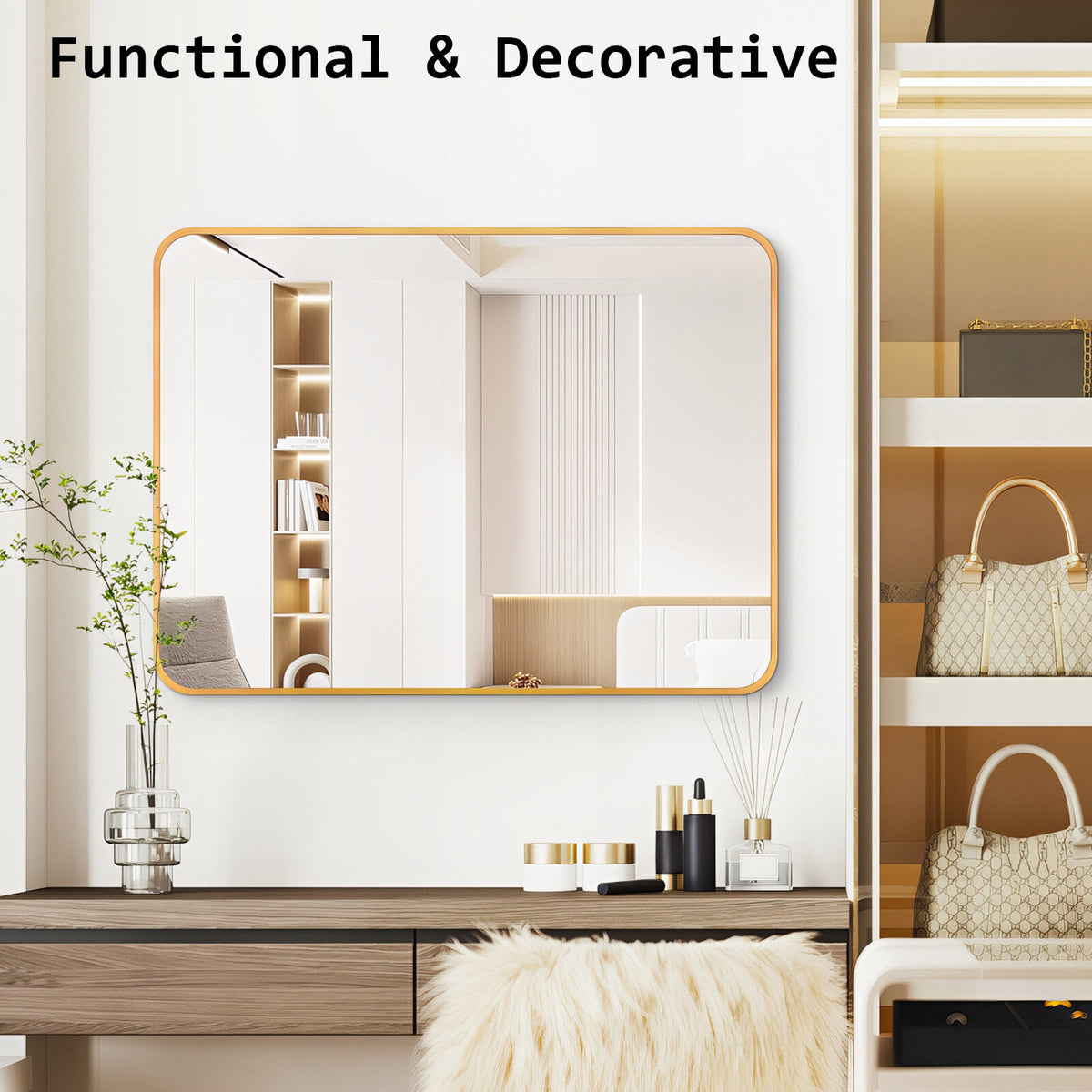 Wall Mirror | Rectangular Aluminum Frame | Bathroom | 60x80cm | Gold
