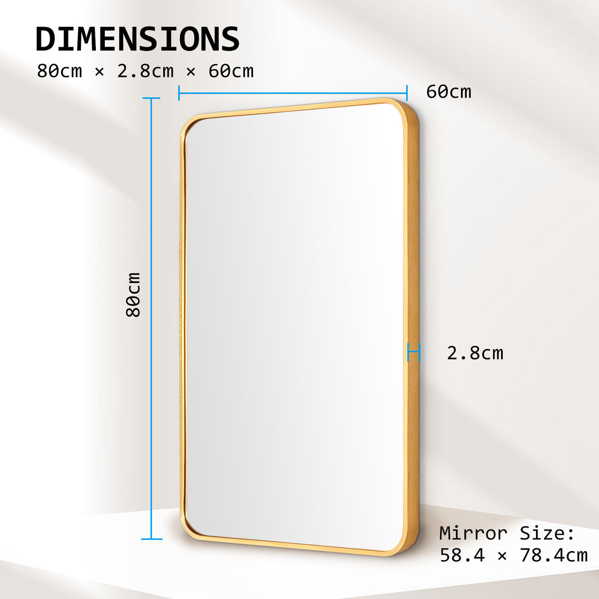 Wall Mirror | Rectangular Aluminum Frame | Bathroom | 60x80cm | Gold
