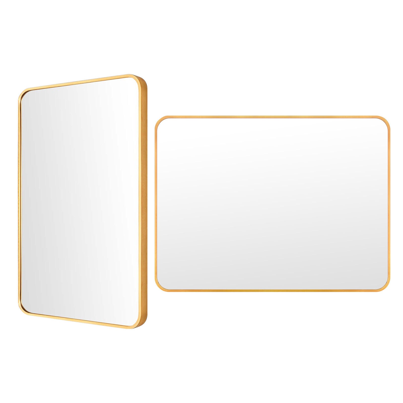 2 Set Wall Mirror | Rectangular Aluminum Frame | Bathroom | 60x80cm | Gold