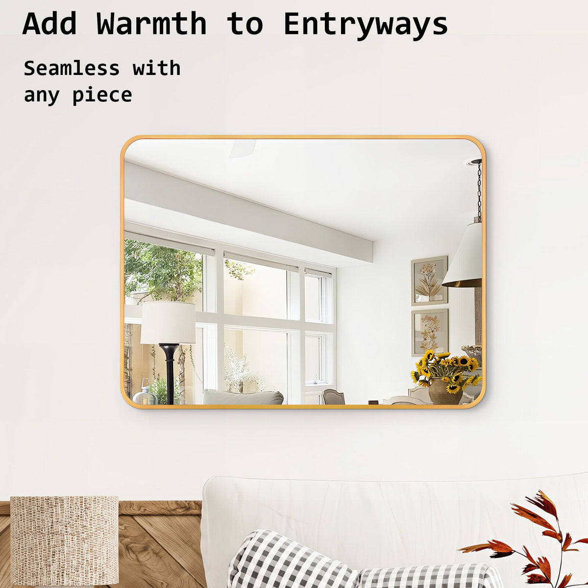 2 Set Wall Mirror | Rectangular Aluminum Frame | Bathroom | 60x80cm | Gold