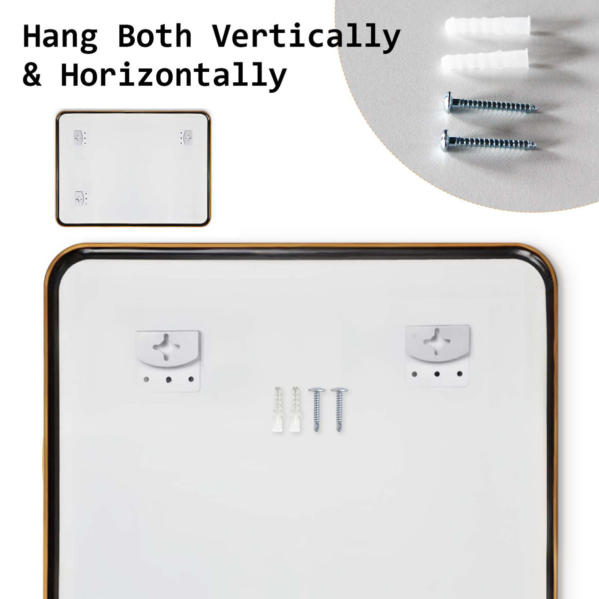 2 Set Wall Mirror | Rectangular Aluminum Frame | Bathroom | 60x80cm | Gold