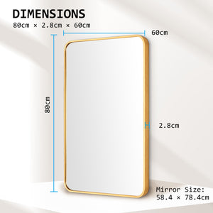 2 Set Wall Mirror | Rectangular Aluminum Frame | Bathroom | 60x80cm | Gold