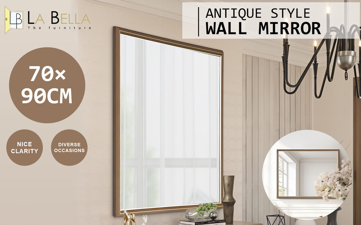 Wall Mirror | Rectangular Frame | Bathroom | 70x90cm | Antique Brown