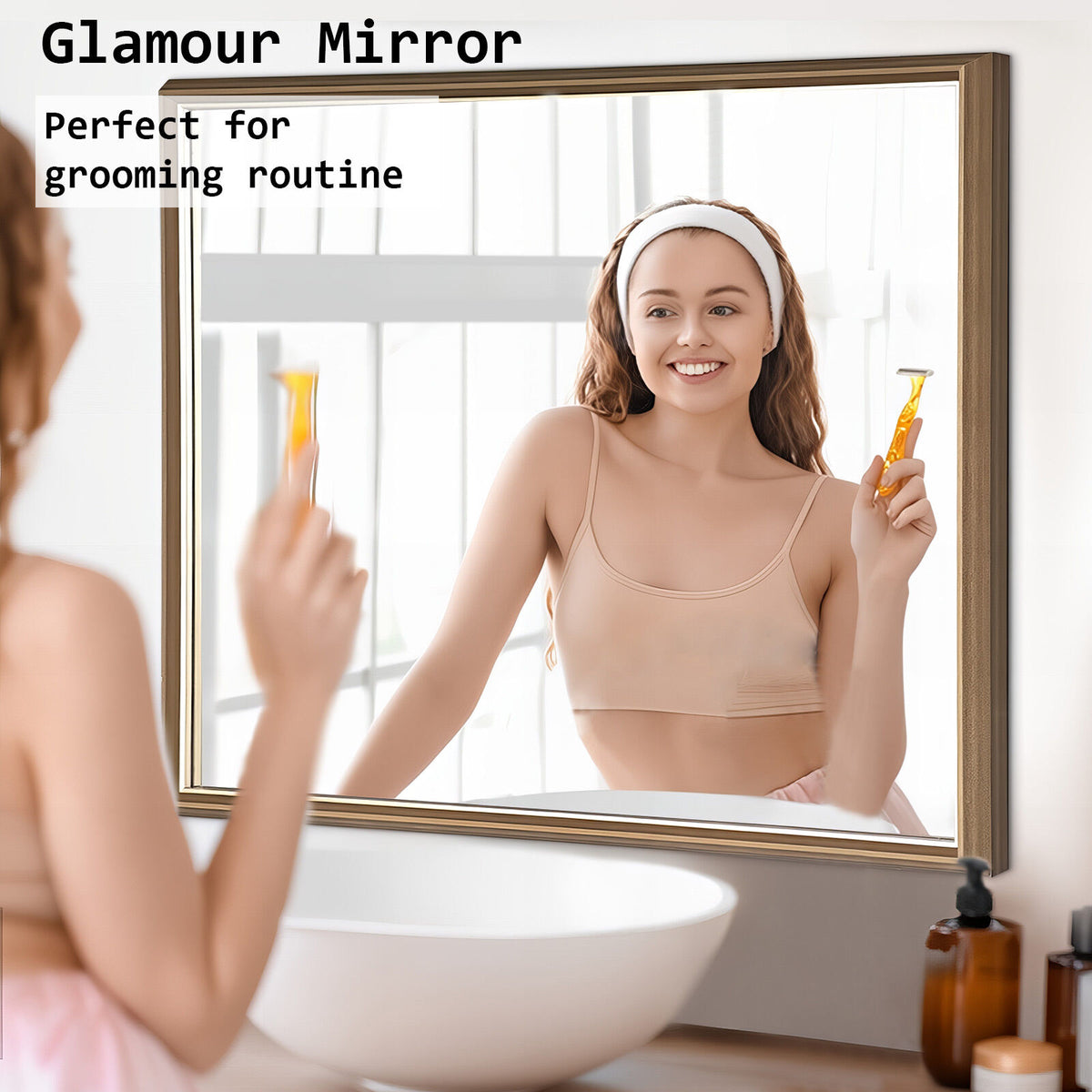 Wall Mirror | Rectangular Frame | Bathroom | 70x90cm | Antique Brown