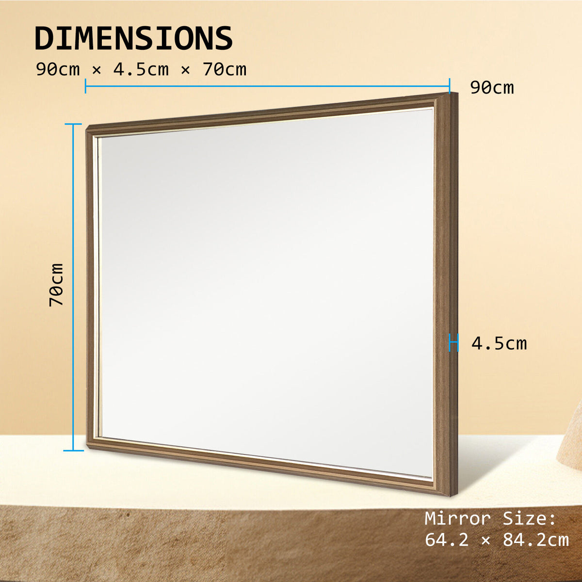 2 Set Wall Mirror | Rectangular Frame | Bathroom | 70x90cm | Antique Brown