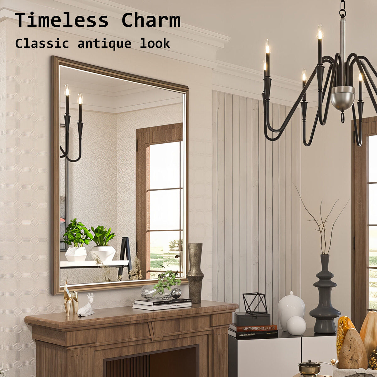 2 Set Wall Mirror | Rectangular Frame | Bathroom | 70x90cm | Antique Brown