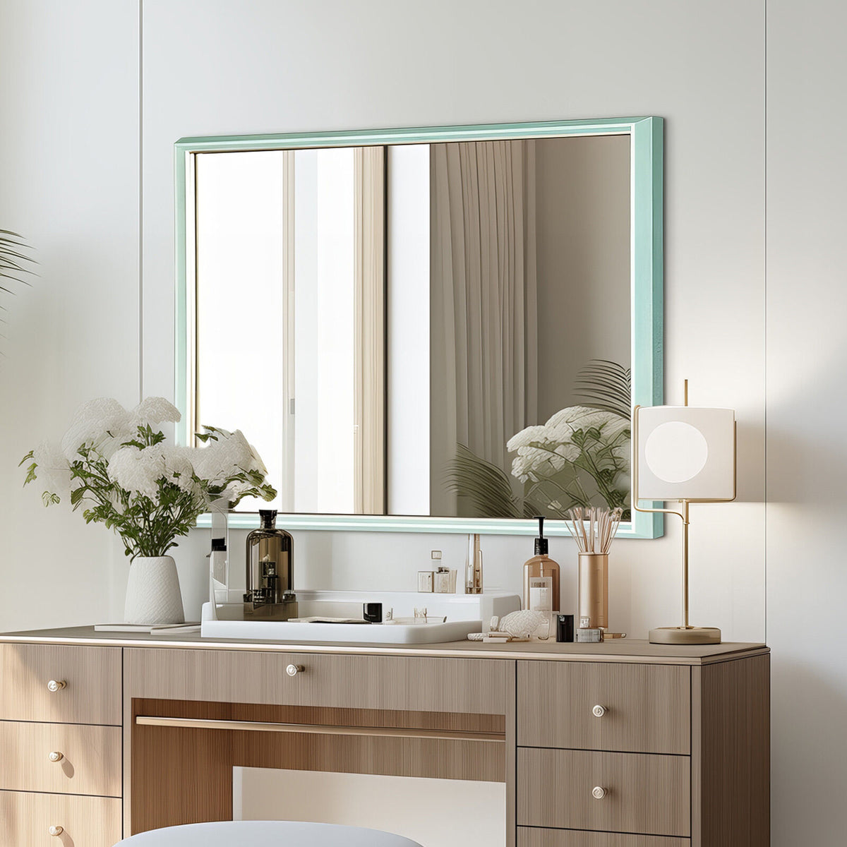 Wall Mirror | Rectangular Frame | Bathroom | 70x90cm | Turquoise