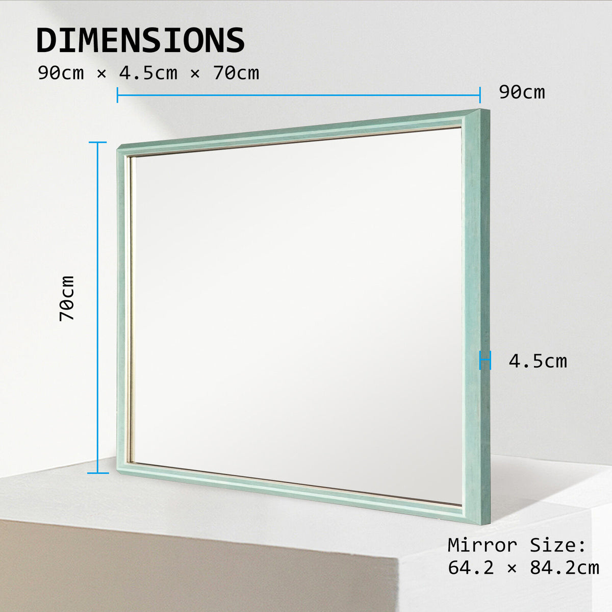 Wall Mirror | Rectangular Frame | Bathroom | 70x90cm | Turquoise