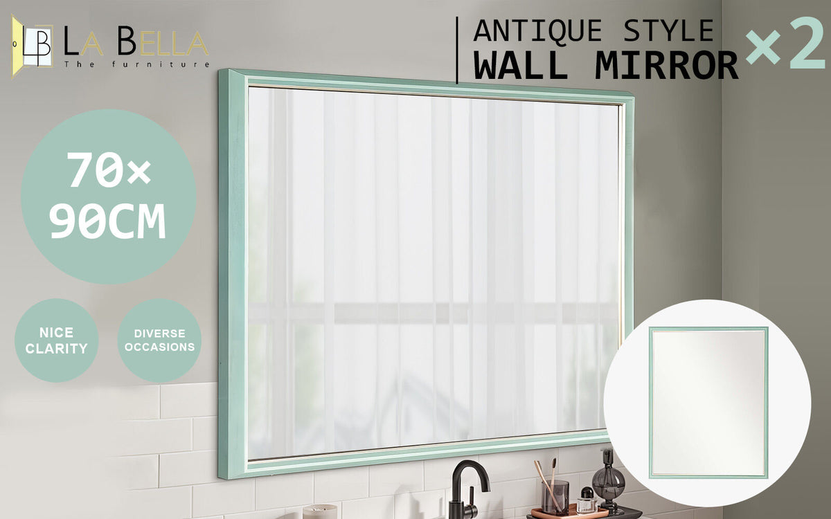 2 Set Wall Mirror | Rectangular Frame | Bathroom | 70x90cm | Turquoise