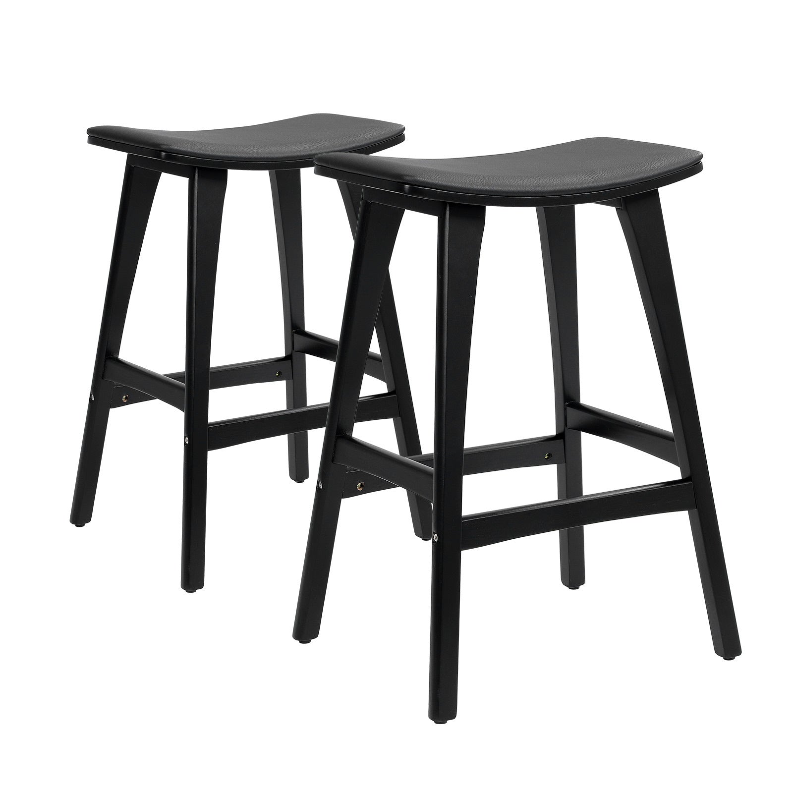 2X Wooden Bar Stool | Padded PU Leather Dining Chair | Kanso | 65cm | Black