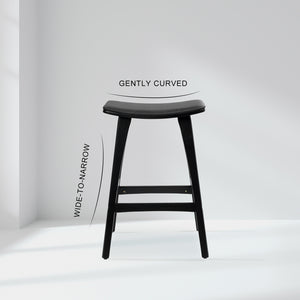 2X Wooden Bar Stool | Padded PU Leather Dining Chair | Kanso | 65cm | Black