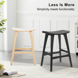 2X Wooden Bar Stool | Padded PU Leather Dining Chair | Kanso | 65cm | Black