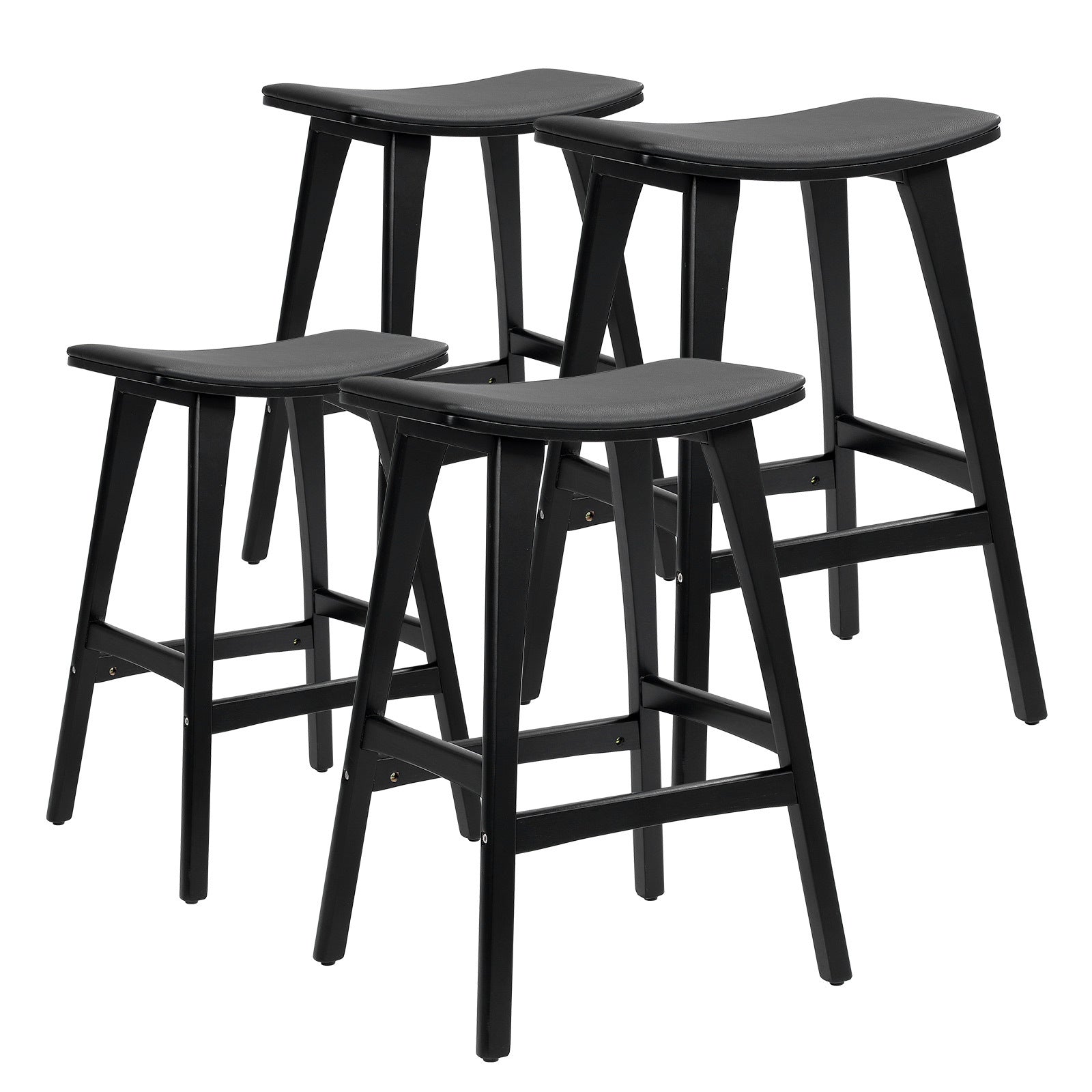 4X Wooden Bar Stool | Padded PU Leather Dining Chair | Kanso | 65cm | Black