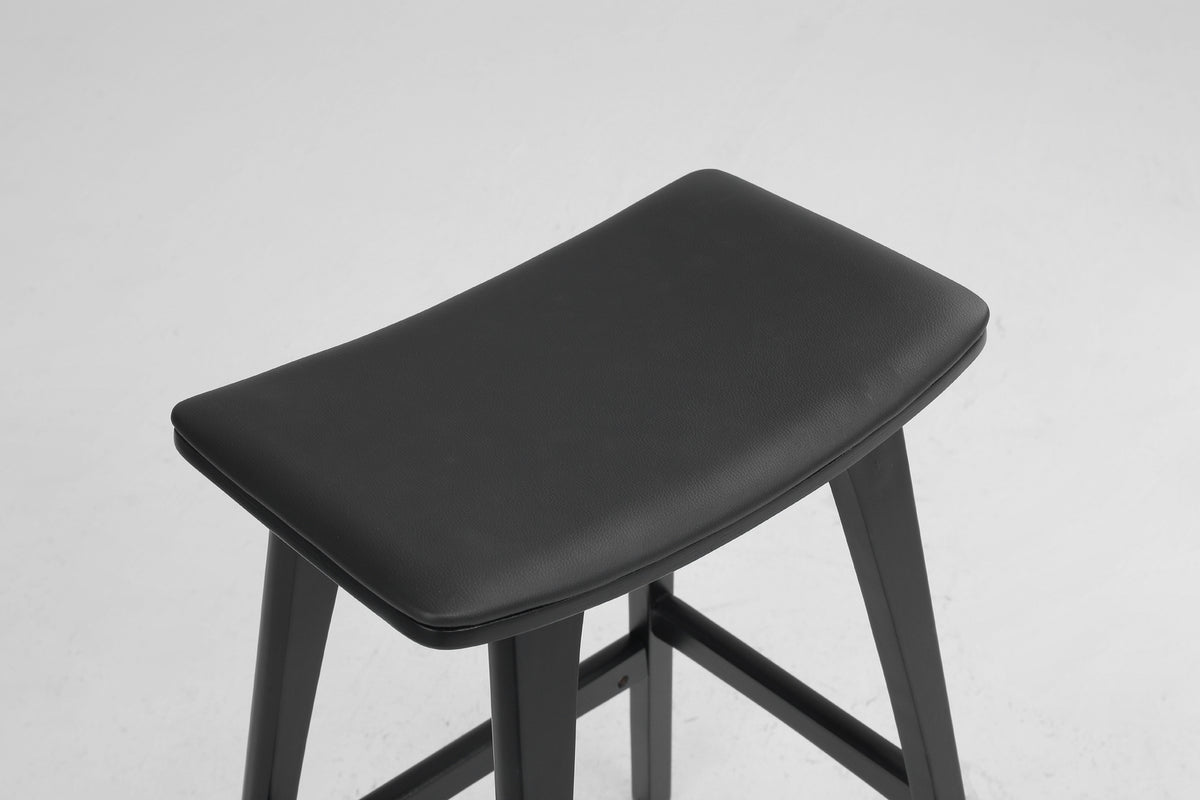 4X Wooden Bar Stool | Padded PU Leather Dining Chair | Kanso | 65cm | Black