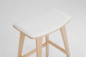 2X Wooden Bar Stool | Padded Fabric Dining Chair | Kanso | 65cm | Beige