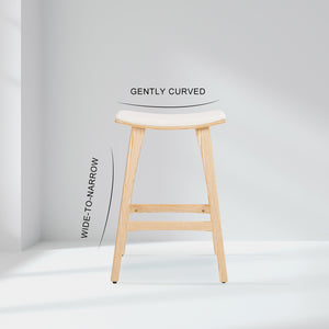 2X Wooden Bar Stool | Padded Fabric Dining Chair | Kanso | 65cm | Beige