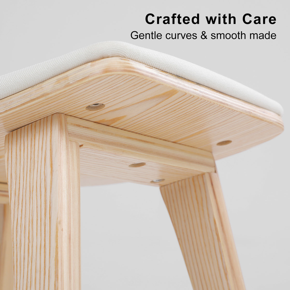 2X Wooden Bar Stool | Padded Fabric Dining Chair | Kanso | 65cm | Beige