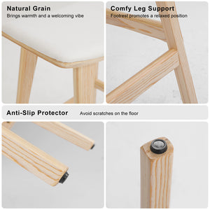 2X Wooden Bar Stool | Padded Fabric Dining Chair | Kanso | 65cm | Beige