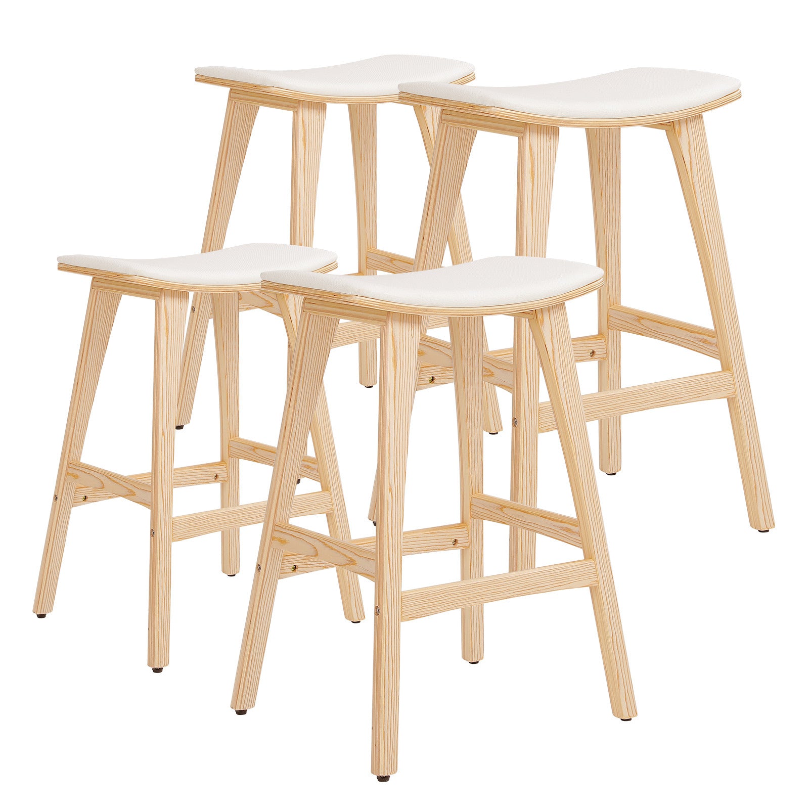 4X Wooden Bar Stool | Padded Fabric Dining Chair | Kanso | 65cm | Beige