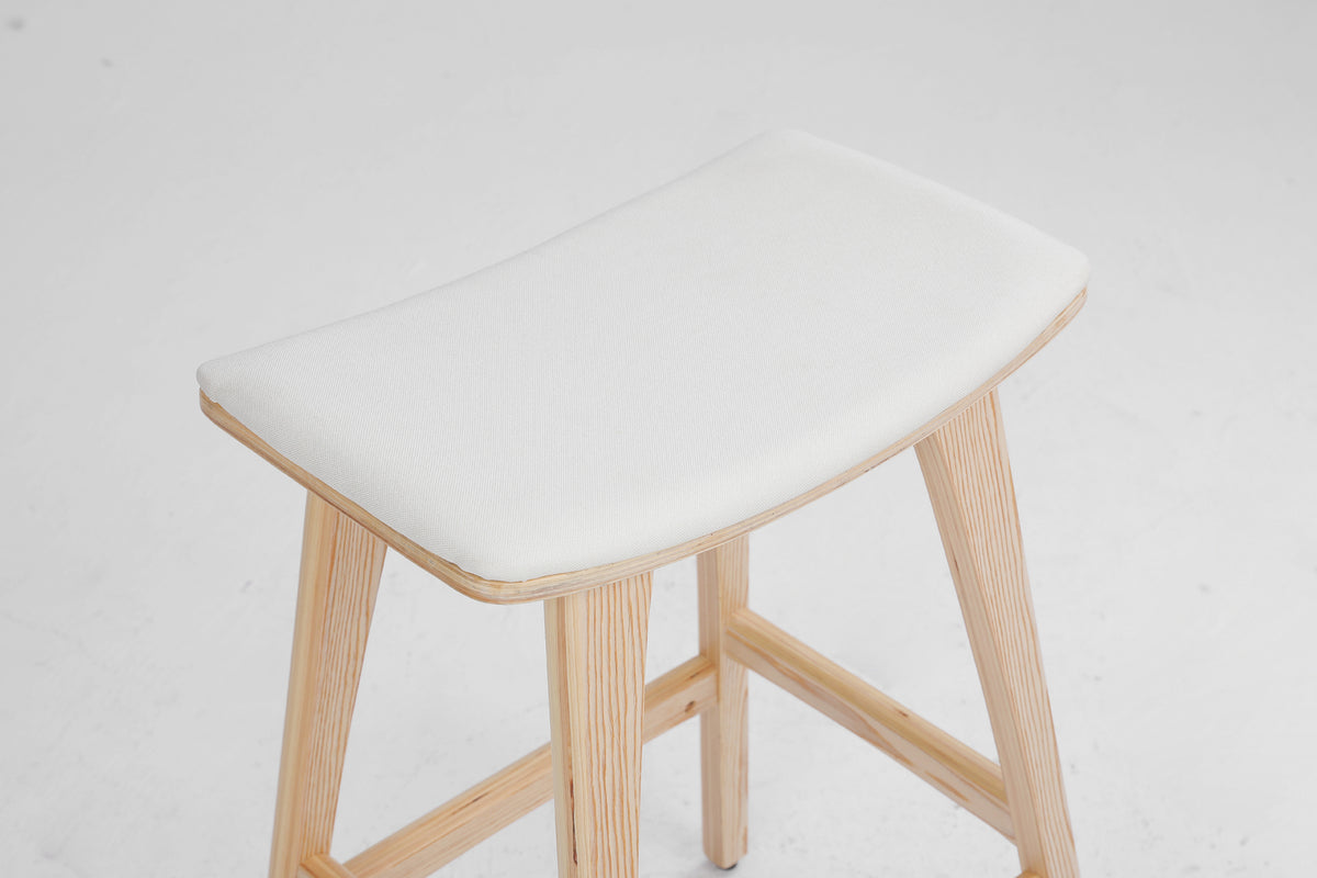 4X Wooden Bar Stool | Padded Fabric Dining Chair | Kanso | 65cm | Beige