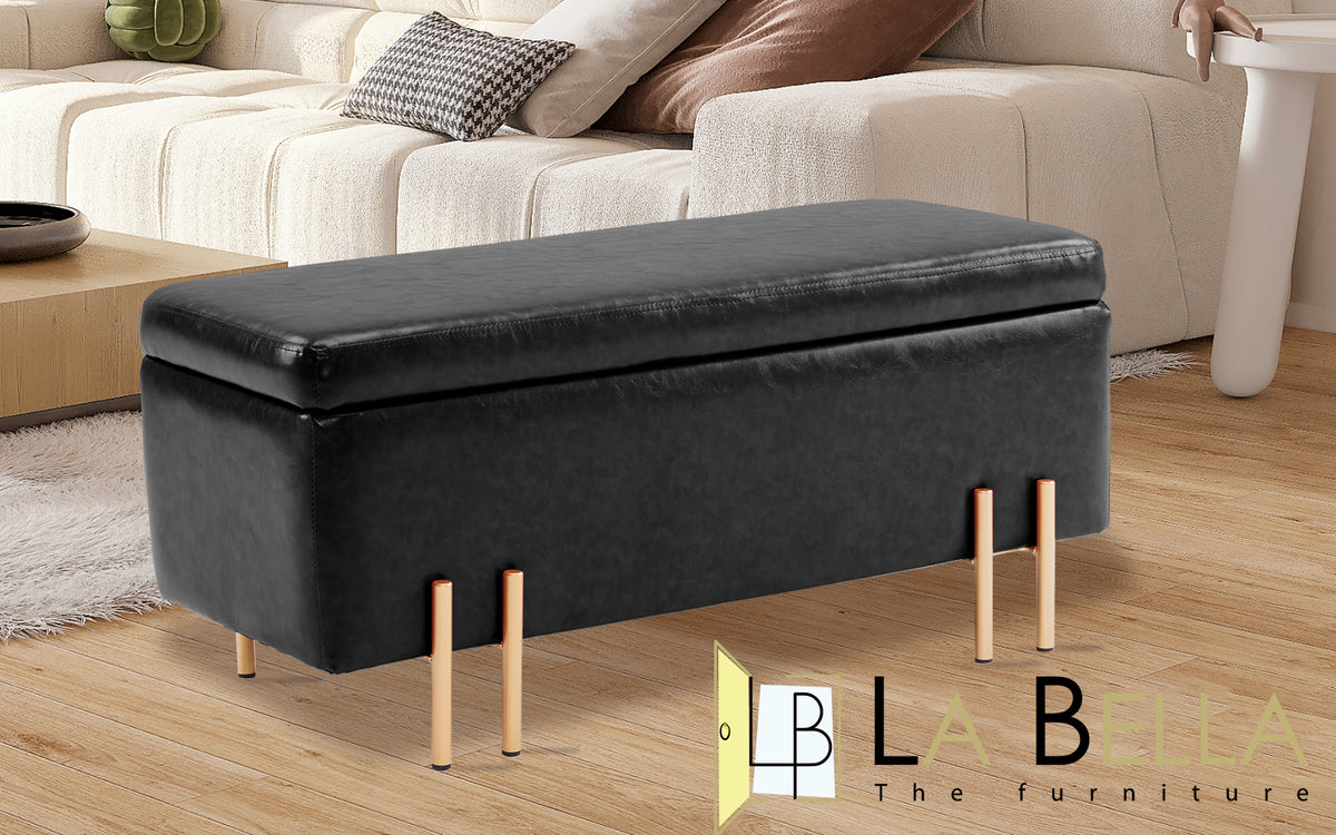 Storage Ottoman Stool Bench Seat | 97cm | PU Leather | Black