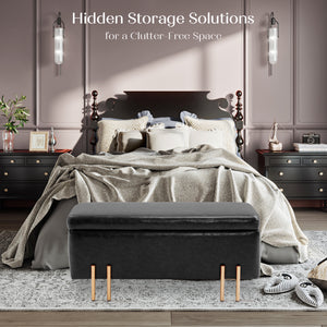 Storage Ottoman Stool Bench Seat | 97cm | PU Leather | Black