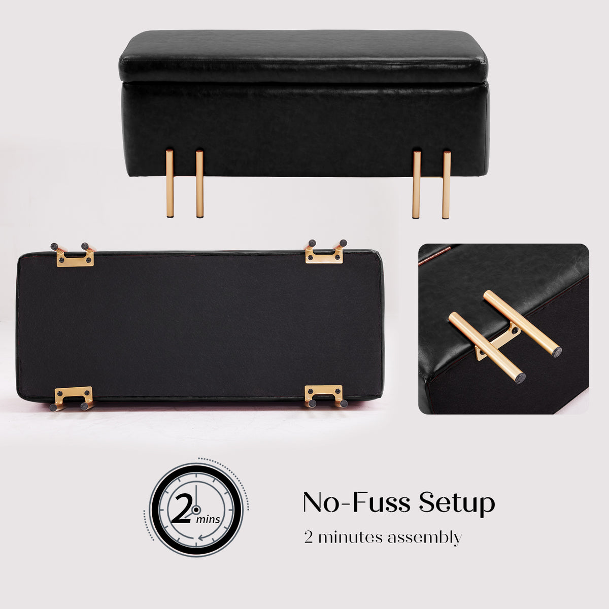 Storage Ottoman Stool Bench Seat | 97cm | PU Leather | Black