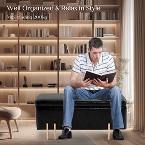 Storage Ottoman Stool Bench Seat | 97cm | PU Leather | Black