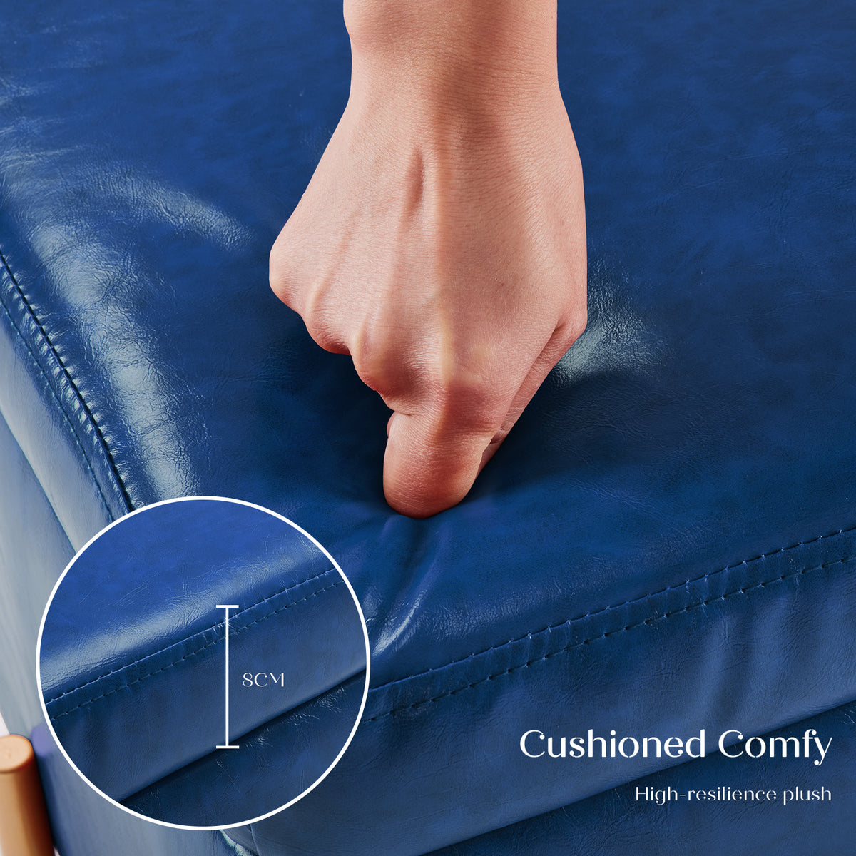 Storage Ottoman Foot Stool Cube Tuffet Seat | 45cm | PU Leather | Blue