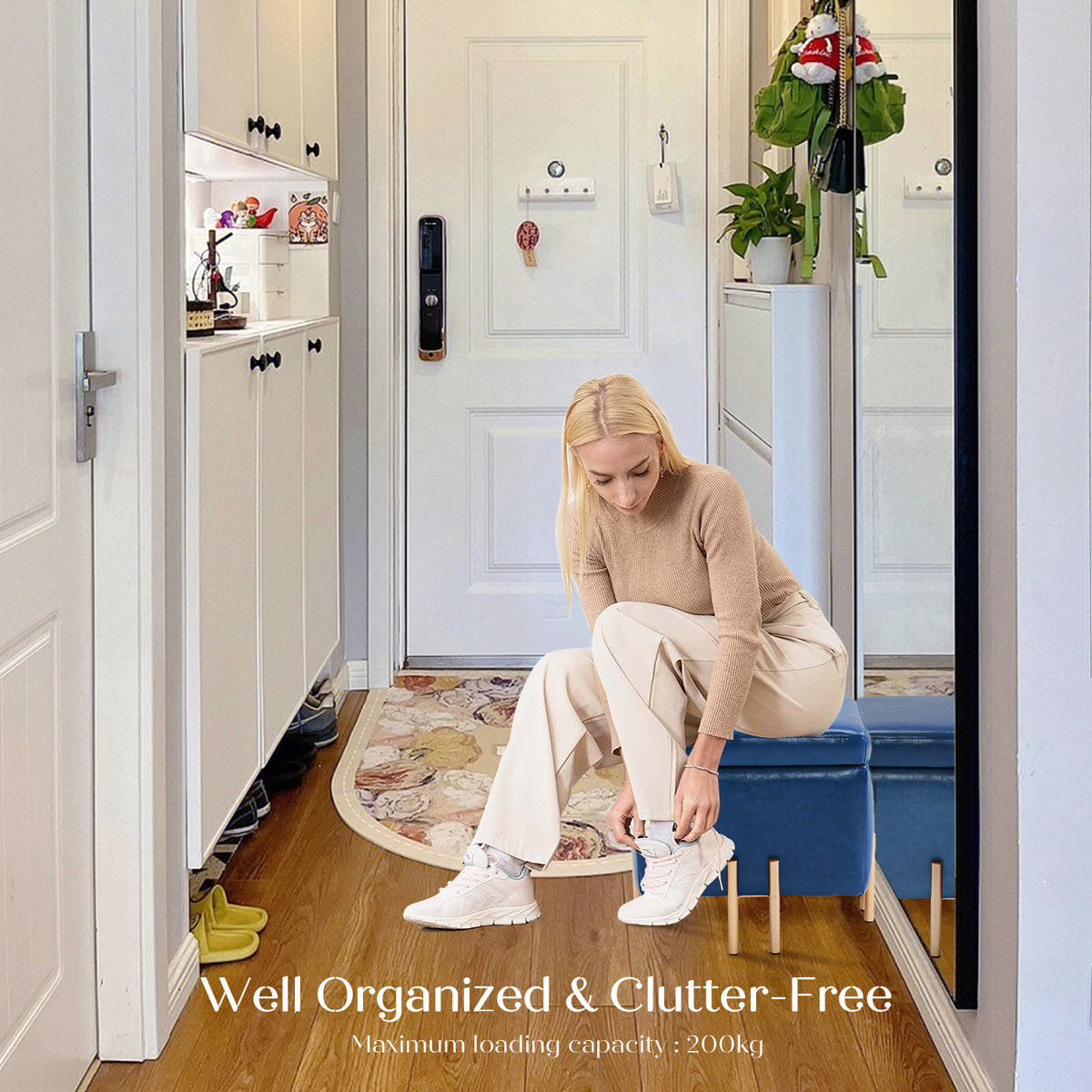 Storage Ottoman Foot Stool Cube Tuffet Seat | 45cm | PU Leather | Blue