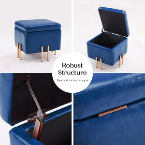 Storage Ottoman Foot Stool Cube Tuffet Seat | 45cm | PU Leather | Blue