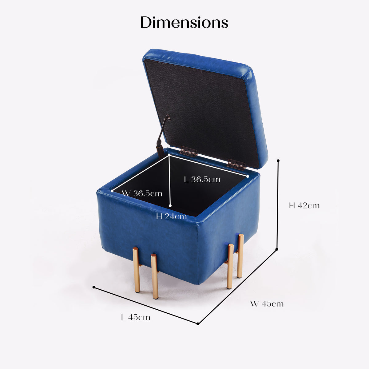 Storage Ottoman Foot Stool Cube Tuffet Seat | 45cm | PU Leather | Blue