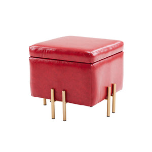 Storage Ottoman Foot Stool Cube Tuffet Seat | 45cm | PU Leather | Red