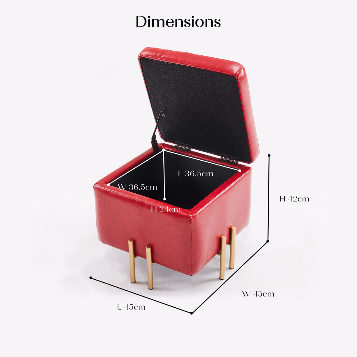 Storage Ottoman Foot Stool Cube Tuffet Seat | 45cm | PU Leather | Red