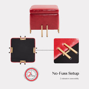 2x Storage Ottoman Foot Stool Cube Tuffet Seat | 45cm | PU Leather | Red
