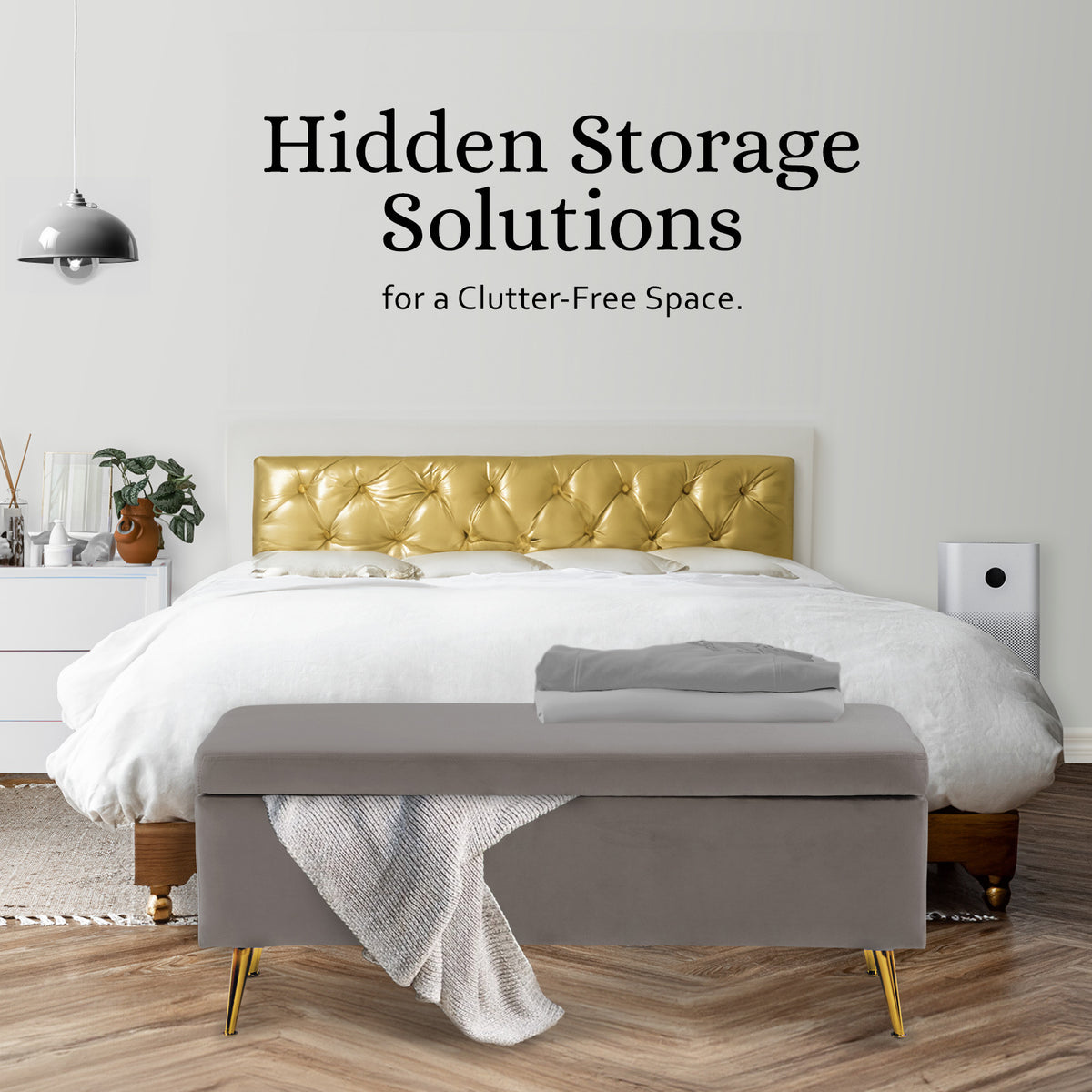 Storage Ottoman Stool Bench Seat | 110cm | Velvet | Grey