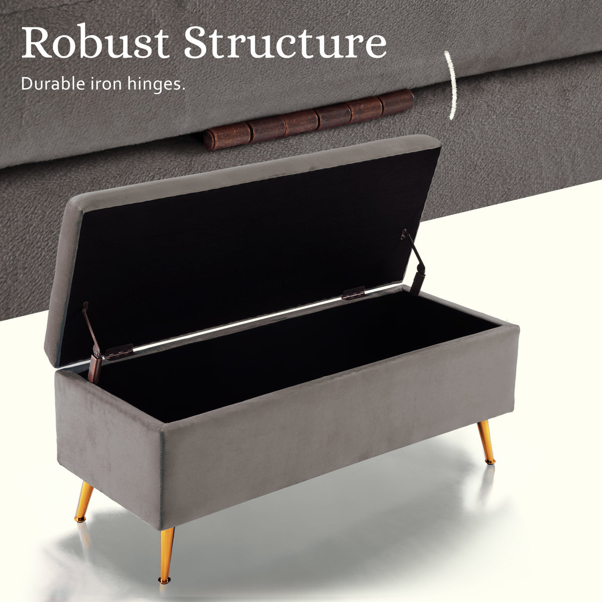 Storage Ottoman Stool Bench Seat | 110cm | Velvet | Grey