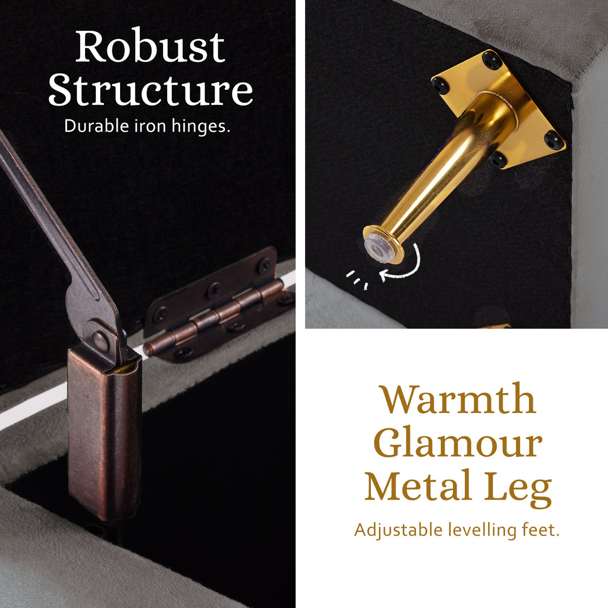 Storage Ottoman Stool Bench Seat | 110cm | Velvet | Grey