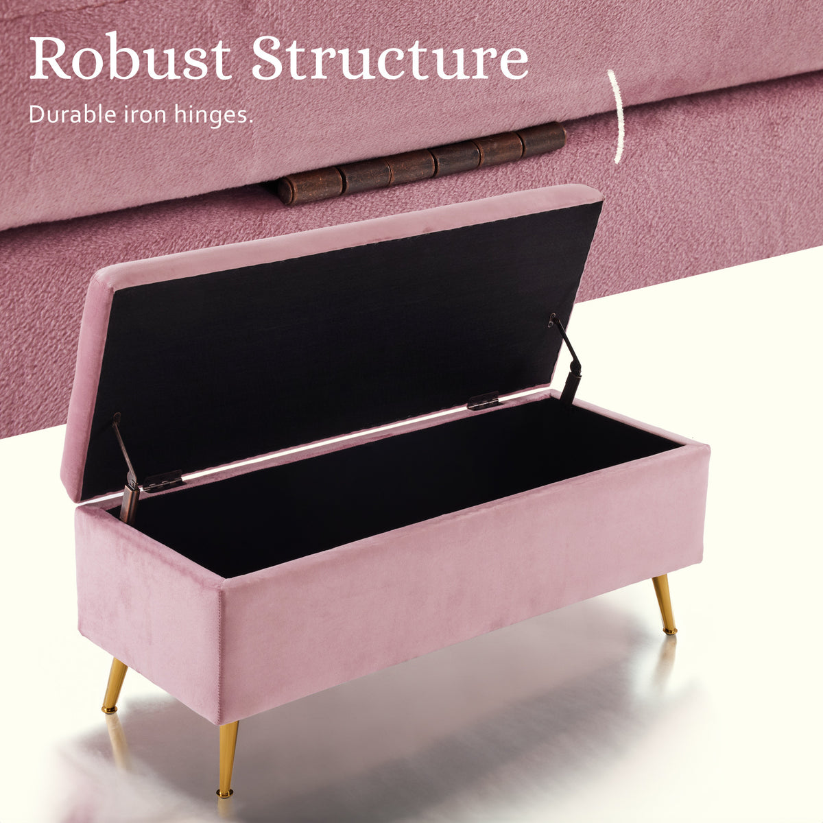Storage Ottoman Stool Bench Seat | 110cm | Velvet | Pink
