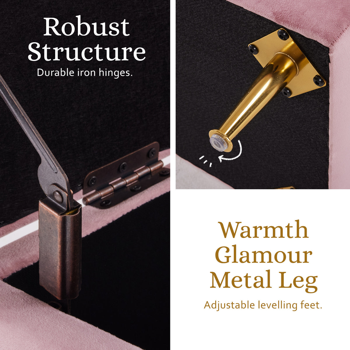 Storage Ottoman Stool Bench Seat | 110cm | Velvet | Pink