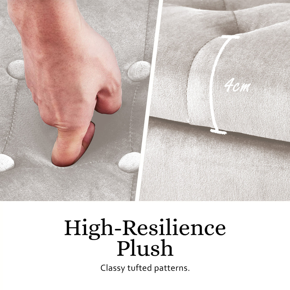 Storage Ottoman Stool | Arm Bench Seat | Velvet | 132cm | Beige