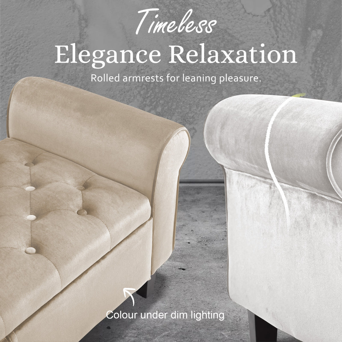 Storage Ottoman Stool | Arm Bench Seat | Velvet | 132cm | Beige