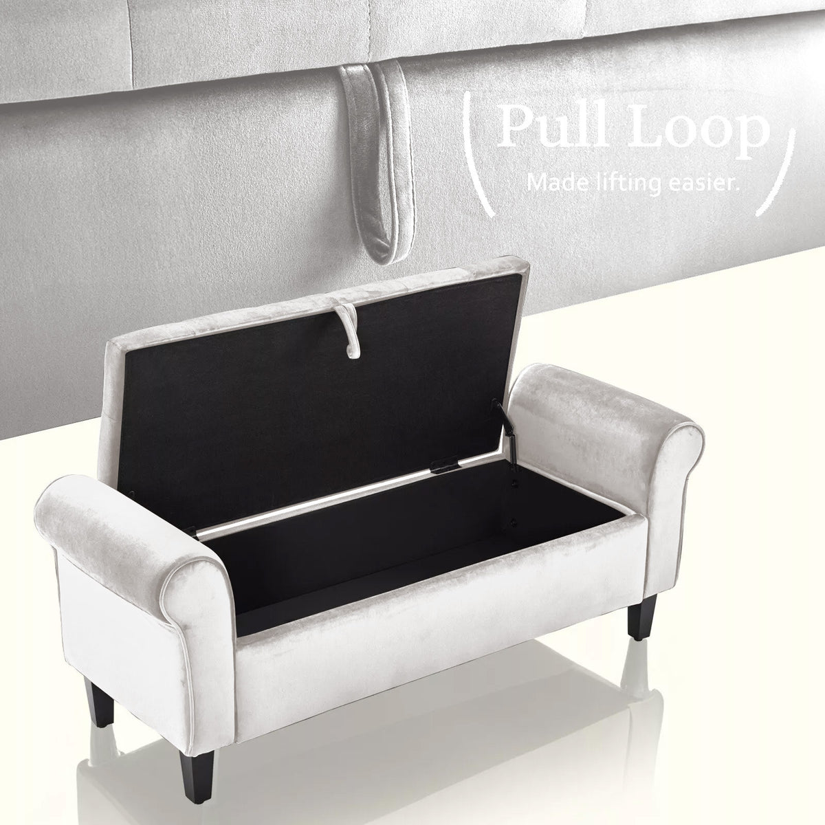 Storage Ottoman Stool | Arm Bench Seat | Velvet | 132cm | Beige