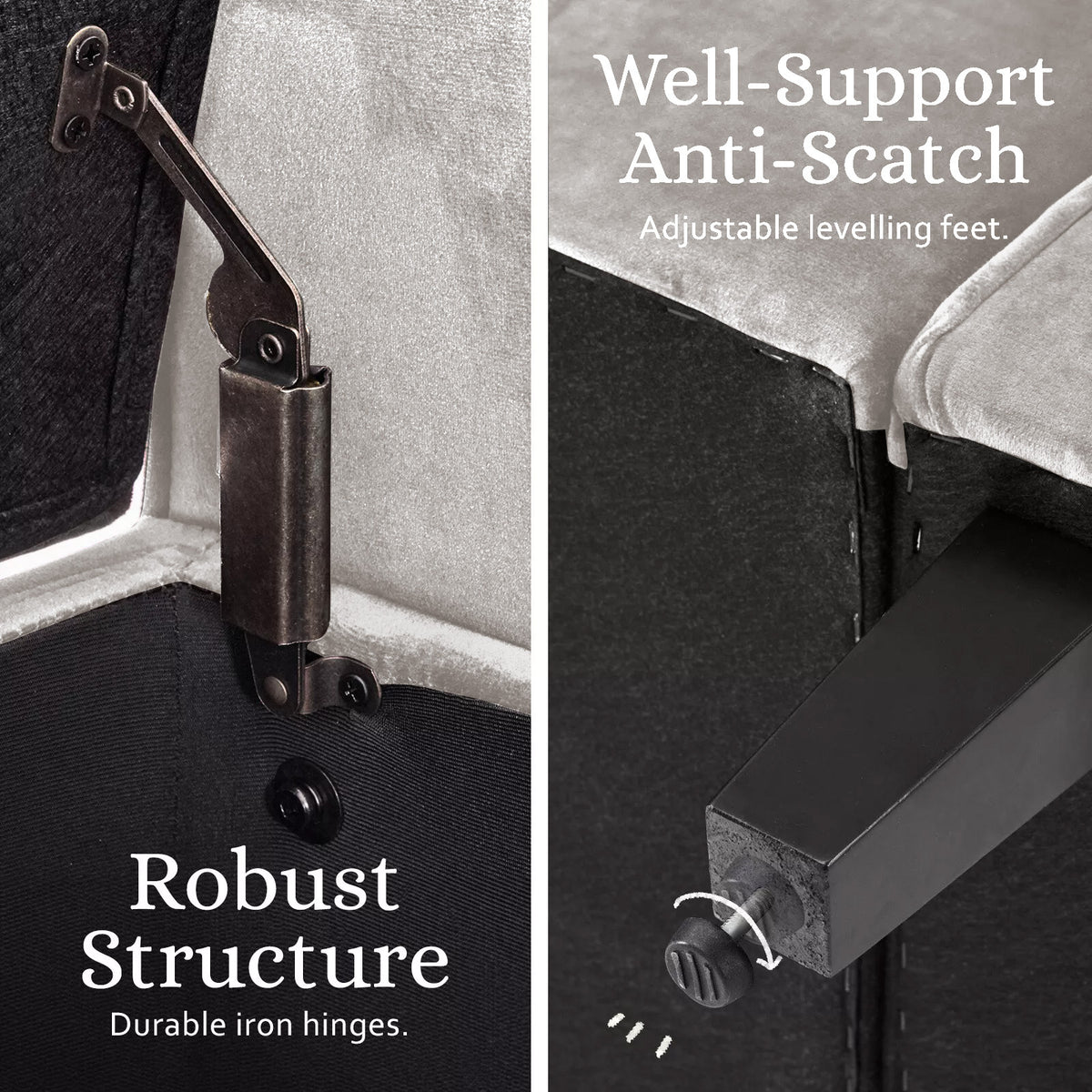 Storage Ottoman Stool | Arm Bench Seat | Velvet | 132cm | Beige